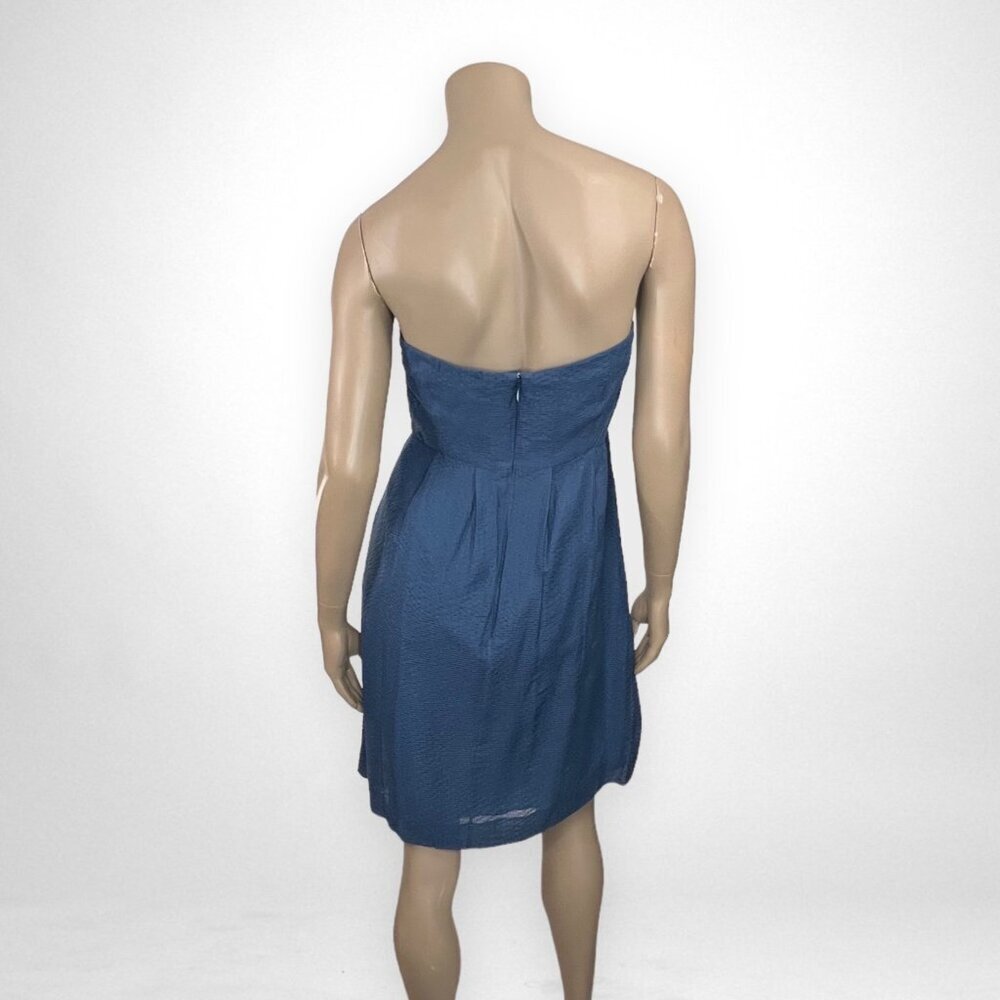 J. CREW Lorelei Beach Strapless Blue Dress in Embossed‎ Silk 8 - Picture 3 of 9